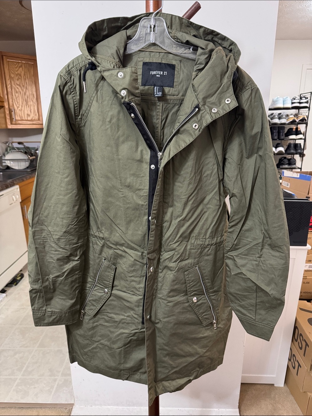 Forever 21 Olive Utility Hooded Parka Jacket